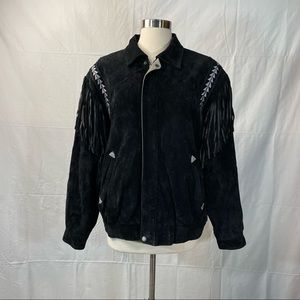 Vintage 90's Pioneer Wear Black Suede Fringe Rodeo Jacket, Size M